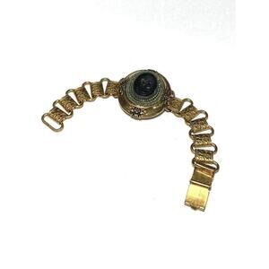 Vintage Cameo Bracelet Oval Lady Black Gold Tone Victorian Estate 6”